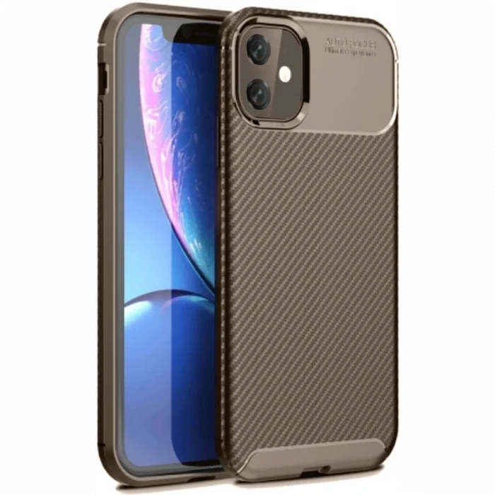 Mey İthalat®   iPhone 11 Kılıf Auto Focus Karbon Kapak - Kahverengi