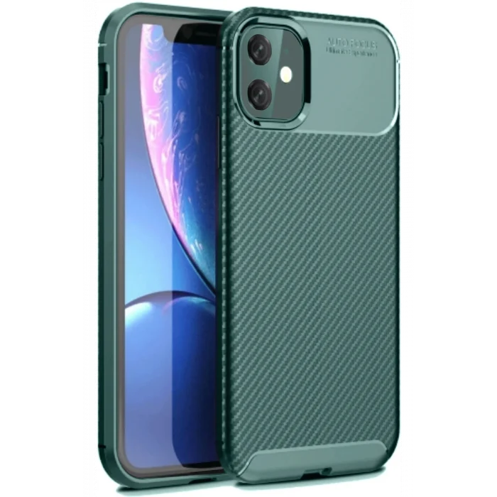 Mey İthalat®   iPhone 11 Kılıf Auto Focus Karbon Kapak - Koyu Yeşil
