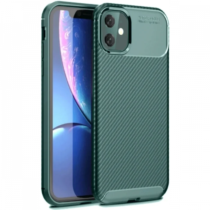 Mey İthalat®   iPhone 11 Kılıf Auto Focus Karbon Kapak - Koyu Yeşil