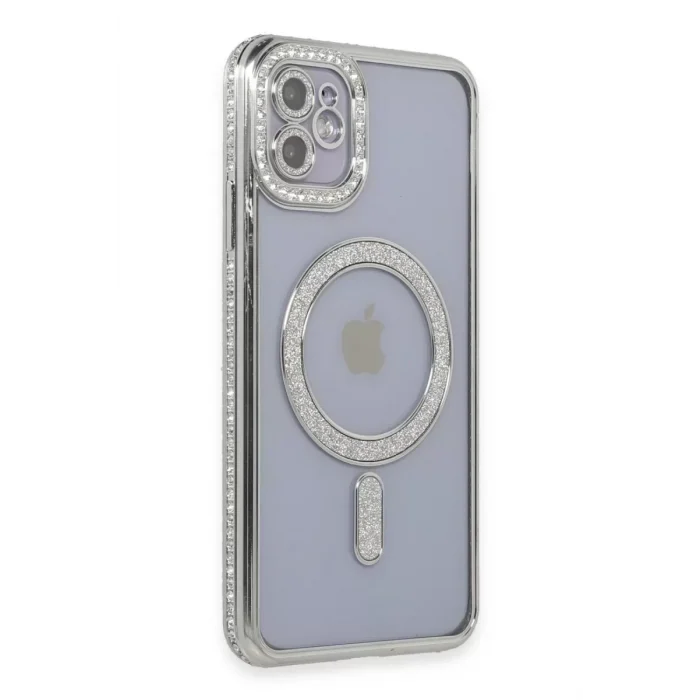 Mey İthalat®   iPhone 11 Kılıf Joke Simli Magneticsafe Kılıf - Gümüş