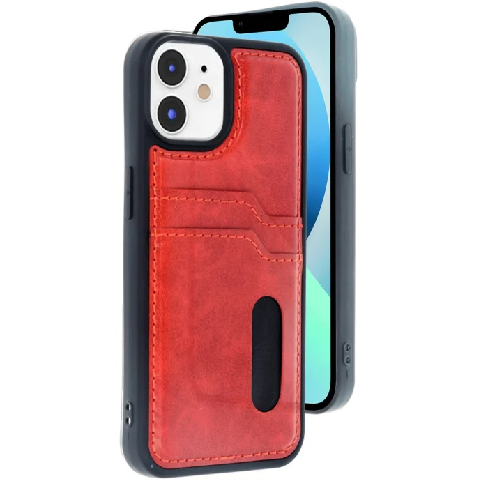 Mey İthalat®   iPhone 11 Kılıf Sara Kartvizitli Deri Kılıf - Kırmızı