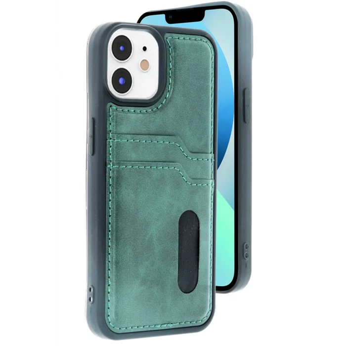 Mey İthalat®   iPhone 11 Kılıf Sara Kartvizitli Deri Kılıf - Koyu Yeşil