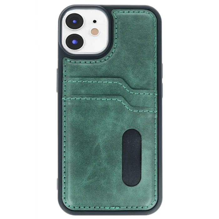 Mey İthalat®   iPhone 11 Kılıf Sara Kartvizitli Deri Kılıf - Koyu Yeşil