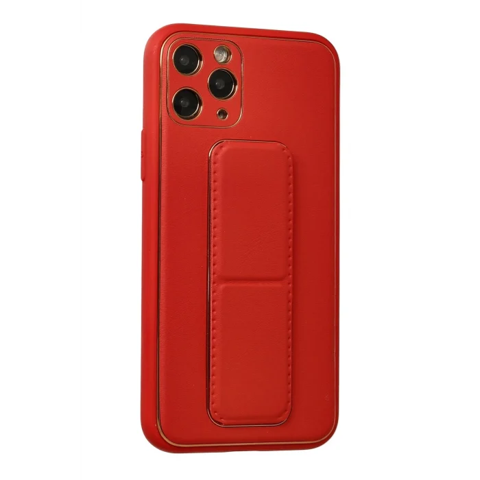 Mey İthalat®   iPhone 11 Pro Kılıf Coco Deri Standlı Kapak - Kırmızı