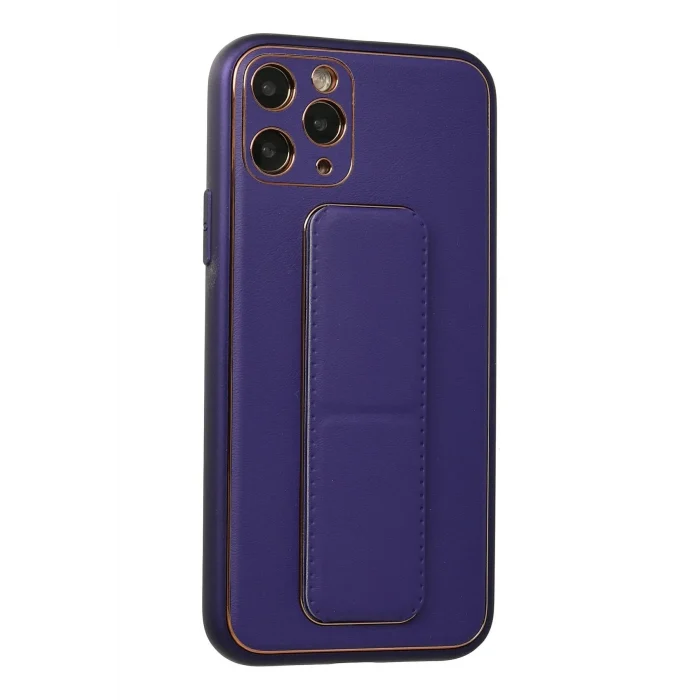 Mey İthalat®   iPhone 11 Pro Kılıf Coco Deri Standlı Kapak - Mor