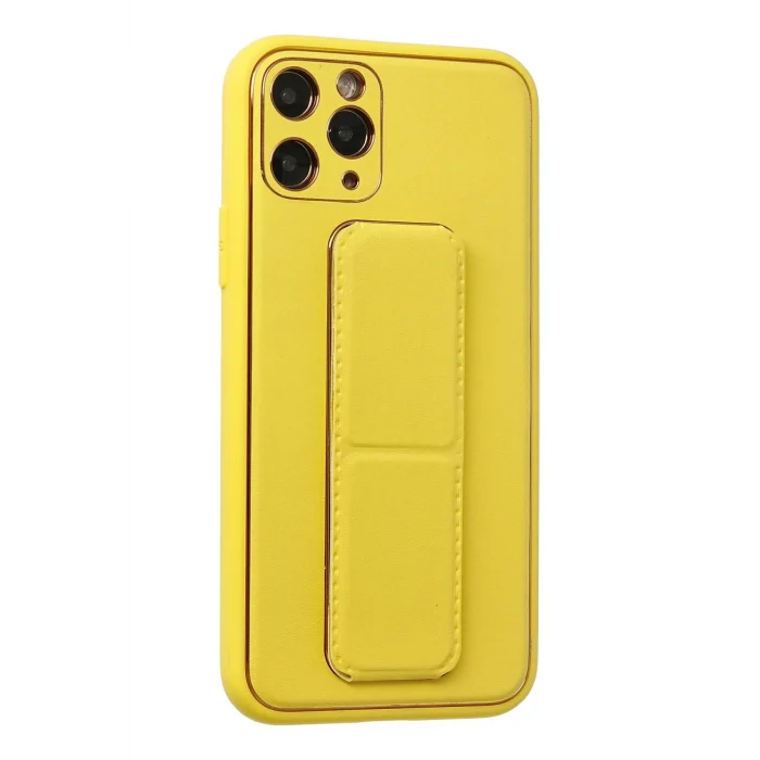 Mey İthalat®   iPhone 11 Pro Kılıf Coco Deri Standlı Kapak - Sarı