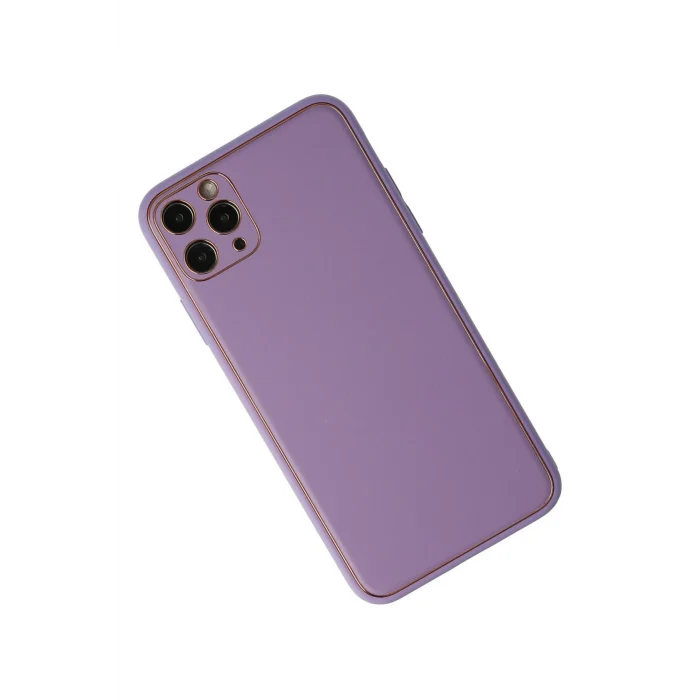 Mey İthalat®   iPhone 11 Pro Max Kılıf Coco Deri Silikon Kapak - Lila