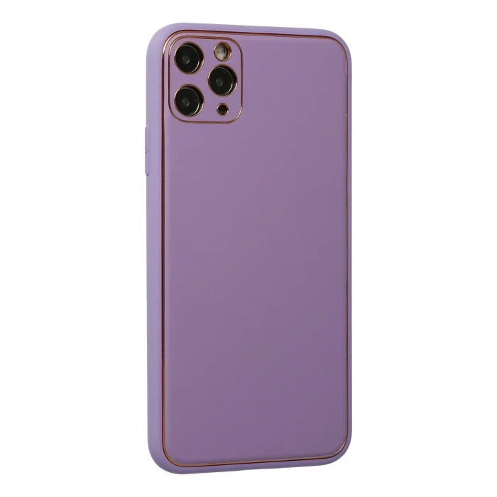 Mey İthalat®   iPhone 11 Pro Max Kılıf Coco Deri Silikon Kapak - Lila