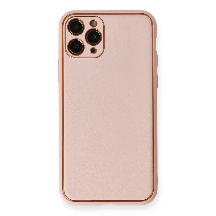 Mey İthalat®   iPhone 11 Pro Max Kılıf Coco Deri Silikon Kapak - Pembe