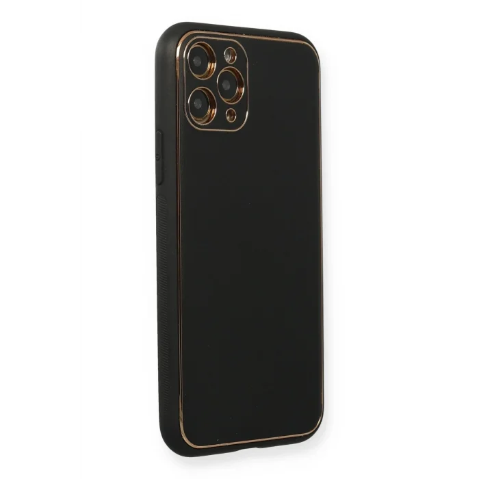 Mey İthalat®   iPhone 11 Pro Max Kılıf Coco Deri Silikon Kapak - Siyah