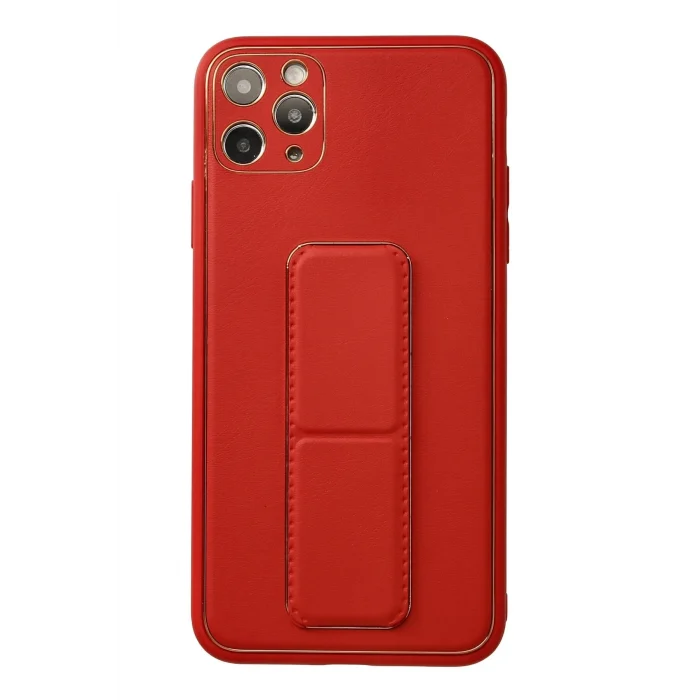 Mey İthalat®   iPhone 11 Pro Max Kılıf Coco Deri Standlı Kapak - Kırmızı