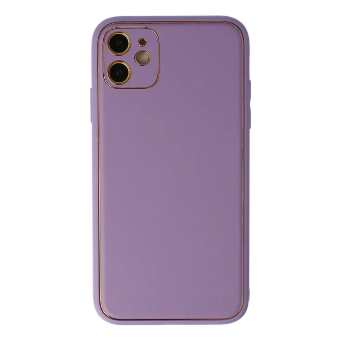 Mey İthalat®   iPhone 12 Kılıf Coco Deri Silikon Kapak - Lila