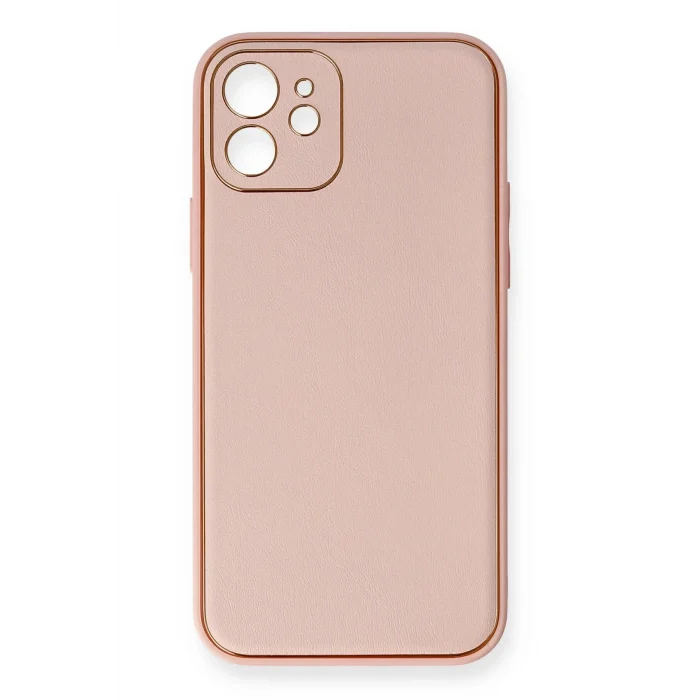 Mey İthalat®   iPhone 12 Kılıf Coco Deri Silikon Kapak - Pembe