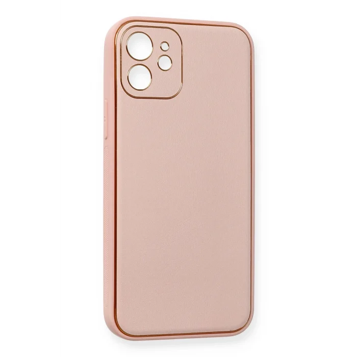 Mey İthalat®   iPhone 12 Kılıf Coco Deri Silikon Kapak - Pembe
