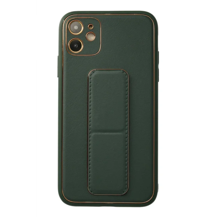 Mey İthalat®   iPhone 12 Kılıf Coco Deri Standlı Kapak - Yeşil