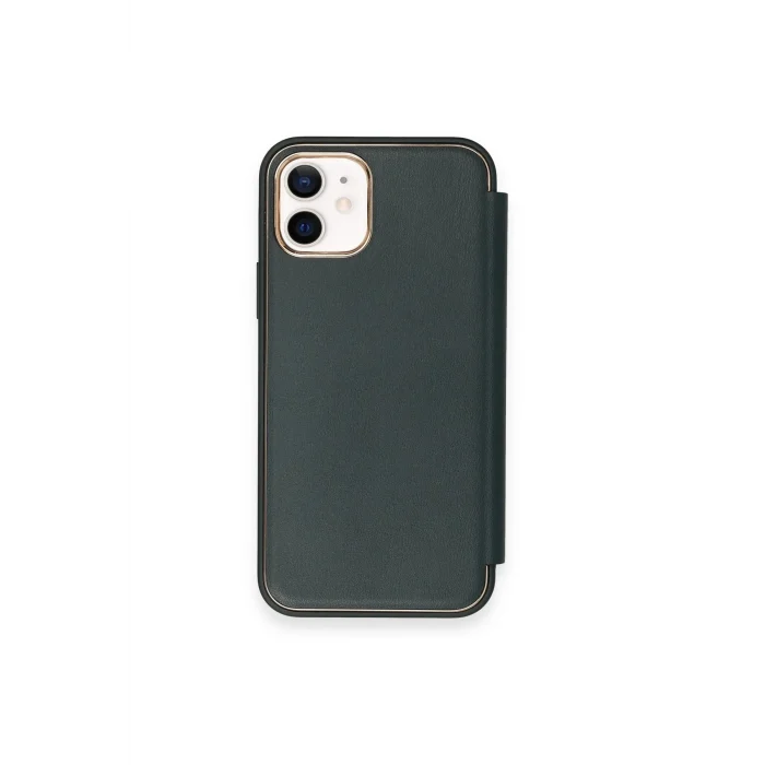 Mey İthalat®   iPhone 12 Kılıf Dolpin Kapaklı - Koyu Yeşil