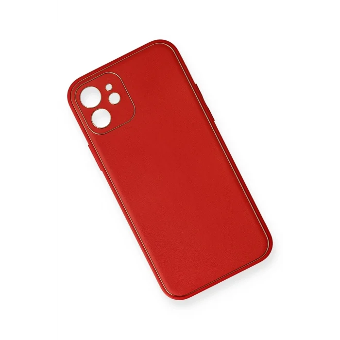 Mey İthalat®   iPhone 12 Mini Kılıf Coco Deri Silikon Kapak - Kırmızı