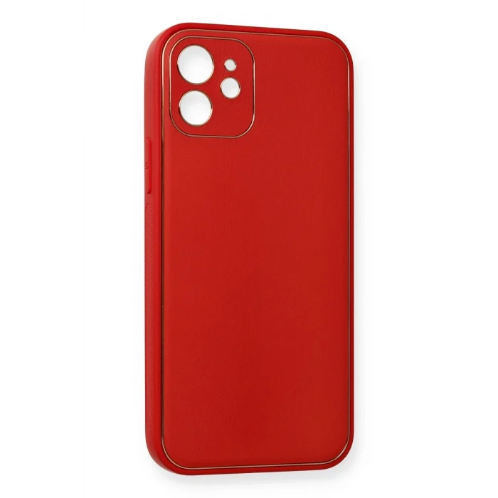 Mey İthalat®   iPhone 12 Mini Kılıf Coco Deri Silikon Kapak - Kırmızı