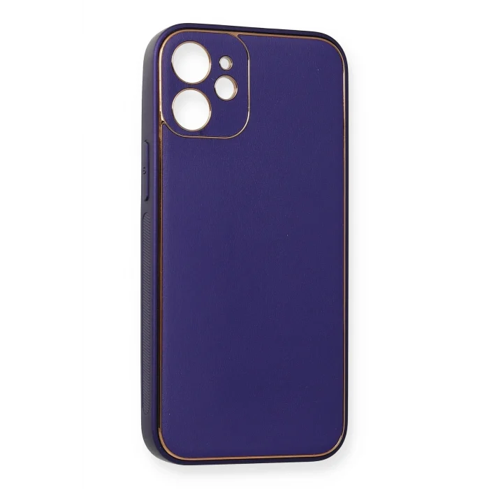 Mey İthalat®   iPhone 12 Mini Kılıf Coco Deri Silikon Kapak - Mor