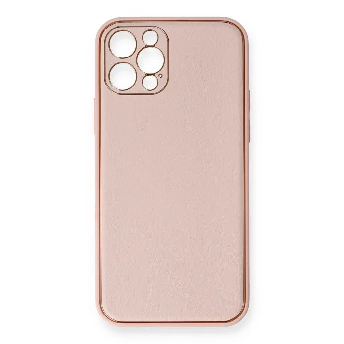 Mey İthalat®   iPhone 12 Pro Kılıf Coco Deri Silikon Kapak - Pembe