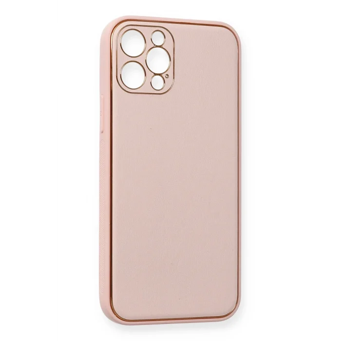 Mey İthalat®   iPhone 12 Pro Kılıf Coco Deri Silikon Kapak - Pembe