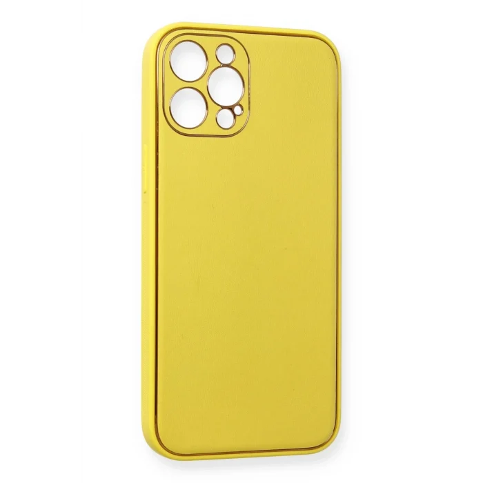 Mey İthalat®   iPhone 12 Pro Kılıf Coco Deri Silikon Kapak - Sarı