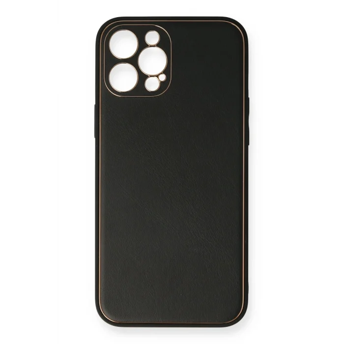 Mey İthalat®   iPhone 12 Pro Kılıf Coco Deri Silikon Kapak - Siyah