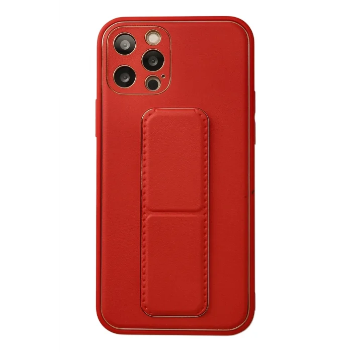 Mey İthalat®   iPhone 12 Pro Kılıf Coco Deri Standlı Kapak - Kırmızı