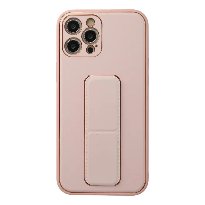 Mey İthalat®   iPhone 12 Pro Kılıf Coco Deri Standlı Kapak - Pembe