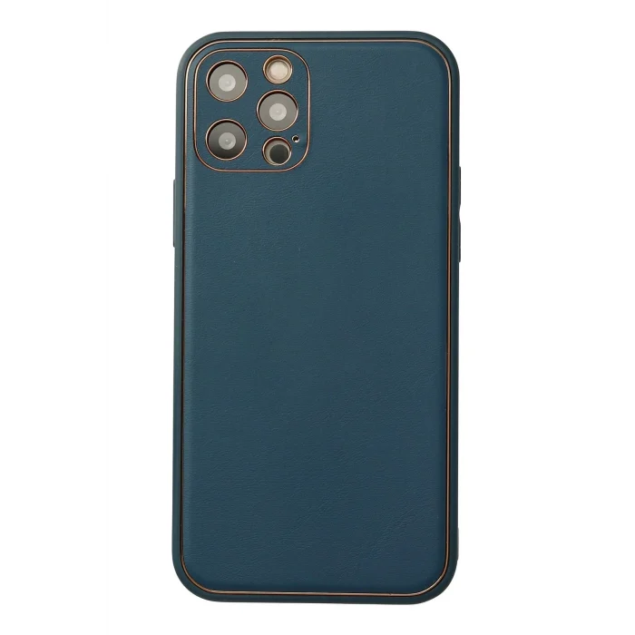 Mey İthalat®   iPhone 12 Pro Max Kılıf Coco Deri Silikon Kapak - Mavi