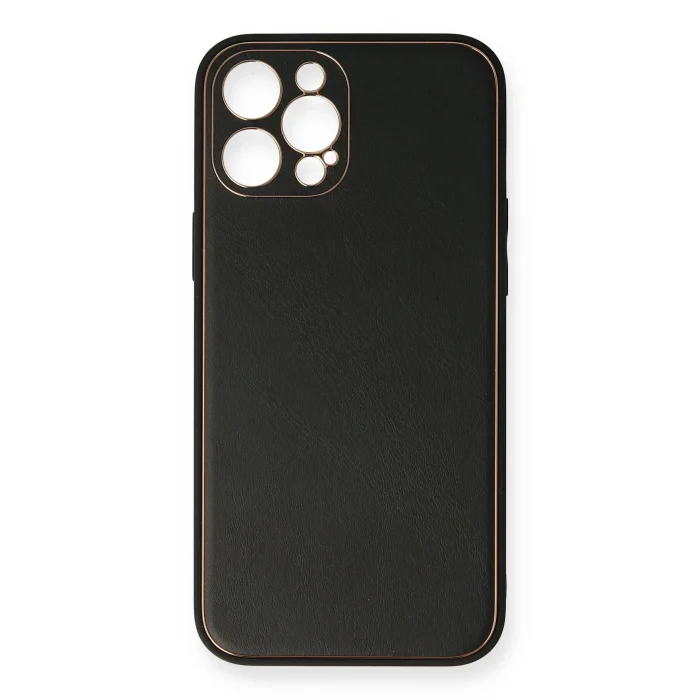 Mey İthalat®   iPhone 12 Pro Max Kılıf Coco Deri Silikon Kapak - Siyah