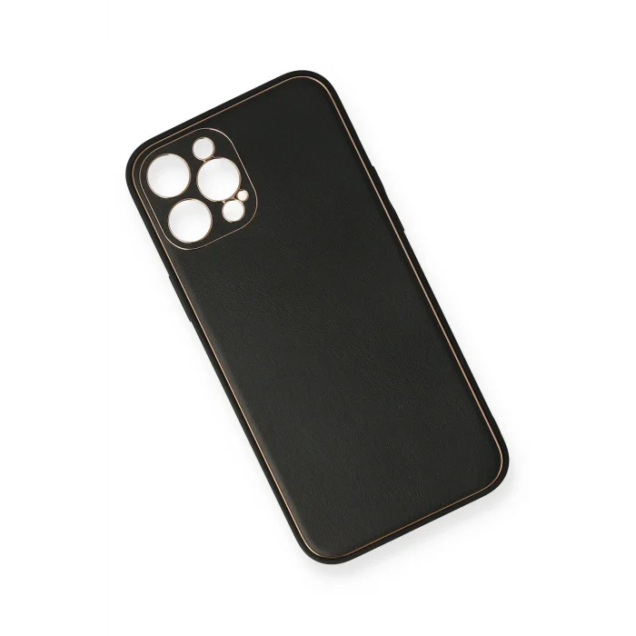 Mey İthalat®   iPhone 12 Pro Max Kılıf Coco Deri Silikon Kapak - Siyah