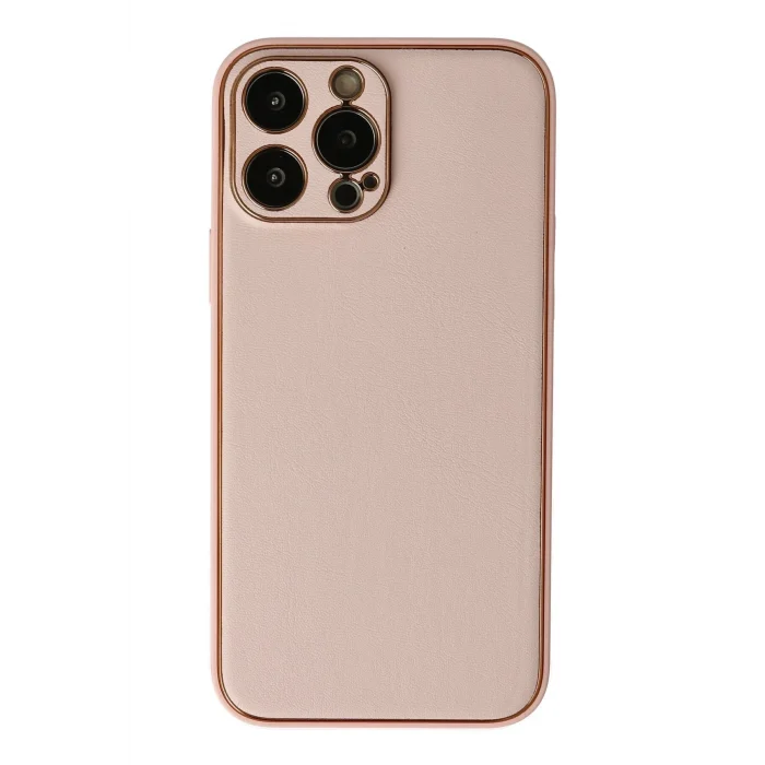Mey İthalat®   iPhone 13 Pro Max Kılıf Coco Deri Silikon Kapak - Pudra