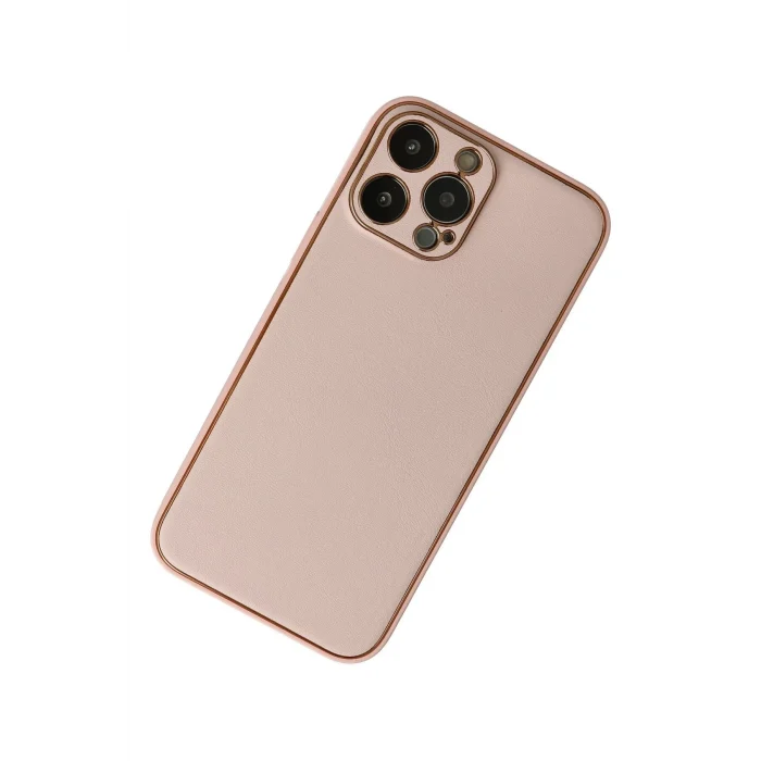 Mey İthalat®   iPhone 13 Pro Max Kılıf Coco Deri Silikon Kapak - Pudra