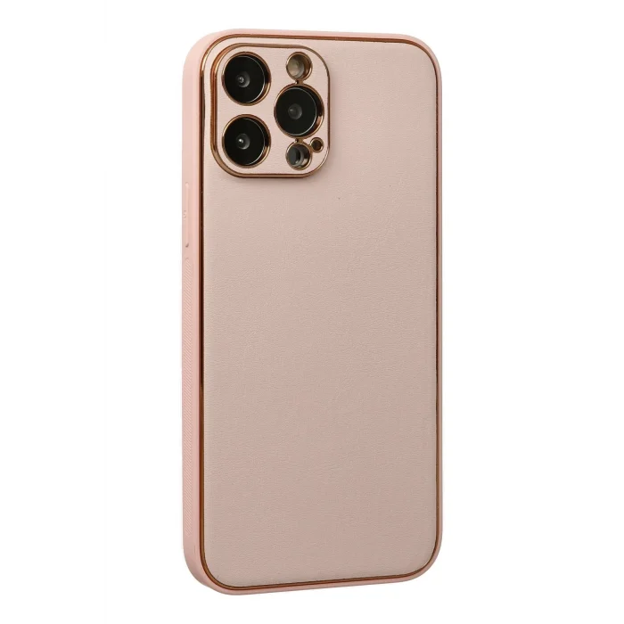 Mey İthalat®   iPhone 13 Pro Max Kılıf Coco Deri Silikon Kapak - Pudra