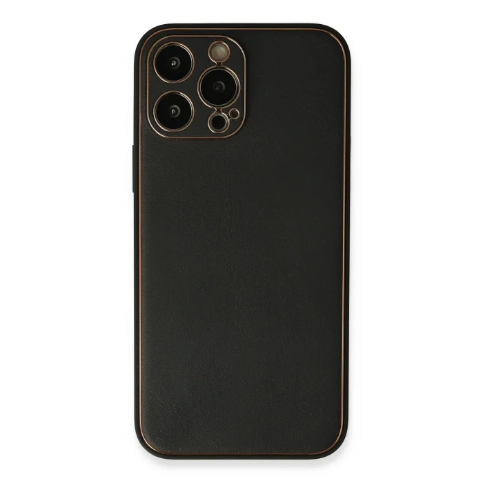 Mey İthalat®   iPhone 13 Pro Max Kılıf Coco Deri Silikon Kapak - Siyah