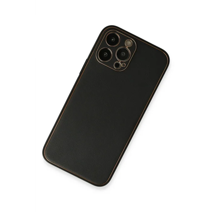 Mey İthalat®   iPhone 13 Pro Max Kılıf Coco Deri Silikon Kapak - Siyah