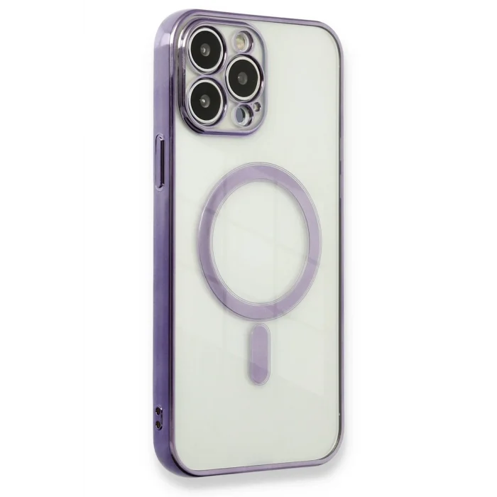 Mey İthalat®   iPhone 13 Pro Max Kılıf Magneticsafe Lazer Silikon - Mor