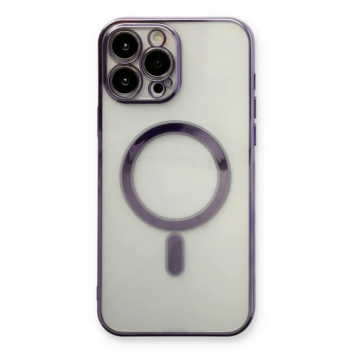 Mey İthalat®   iPhone 13 Pro Max Kılıf Magneticsafe Lazer Silikon - Mor