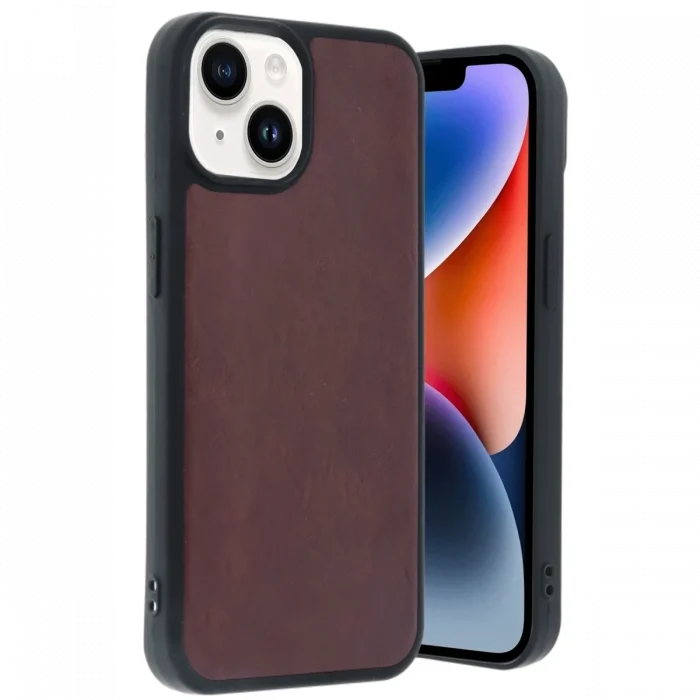 Mey İthalat®   iPhone 14 Kılıf Aras Deri Kapak - Bordo