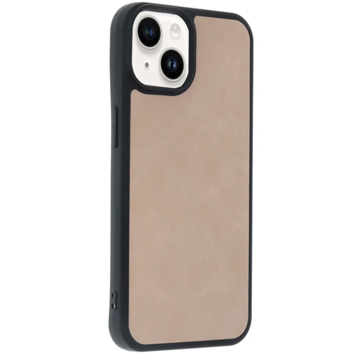 Mey İthalat®   iPhone 14 Kılıf Aras Deri Kapak - Pudra