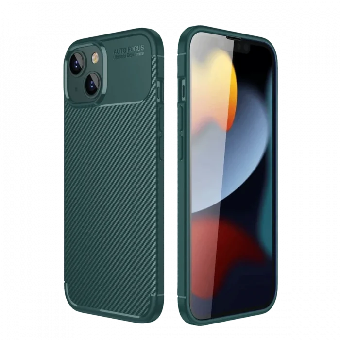 Mey İthalat®   iPhone 14 Kılıf Auto Focus Karbon Kapak - Koyu Yeşil
