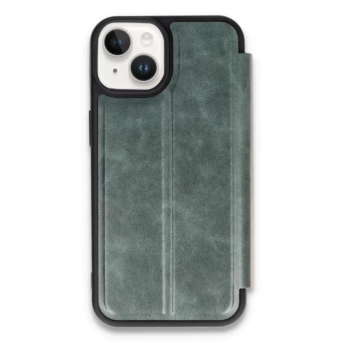 Mey İthalat®   iPhone 14 Kılıf Flip Cover - Koyu Yeşil