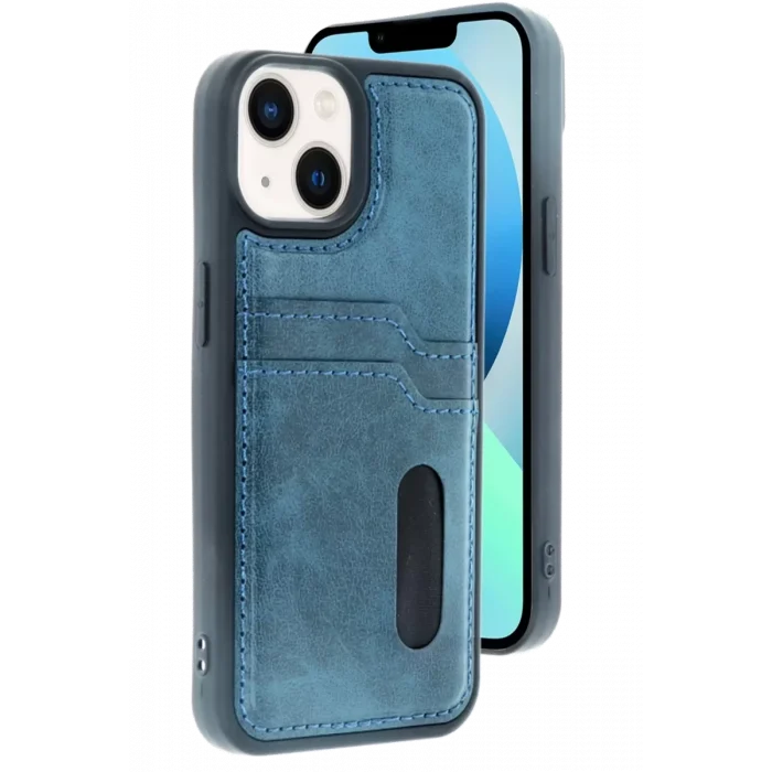 Mey İthalat®   iPhone 14 Kılıf Sara Kartvizitli Deri Kılıf - Lacivert