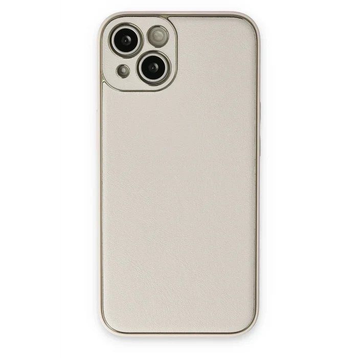 Mey İthalat®   iPhone 14 Plus Kılıf Coco Deri Silikon Kapak - Beyaz