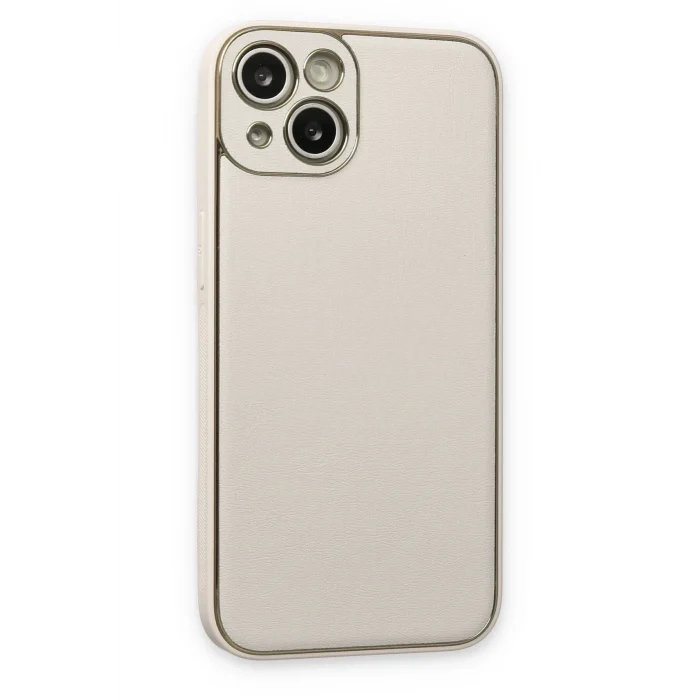 Mey İthalat®   iPhone 14 Plus Kılıf Coco Deri Silikon Kapak - Beyaz