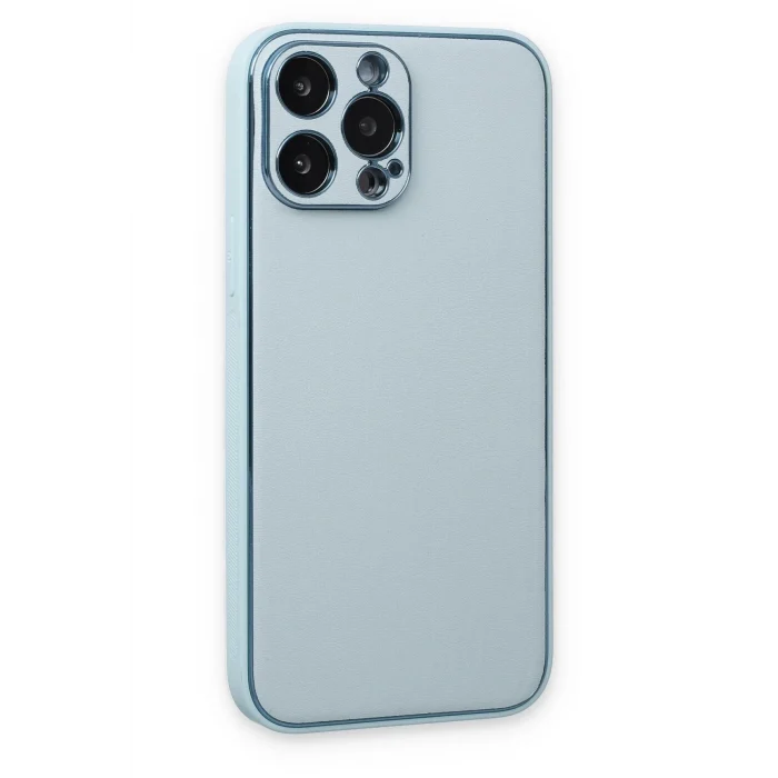 Mey İthalat®   iPhone 14 Pro Kılıf Coco Deri Silikon Kapak - Sky Blue