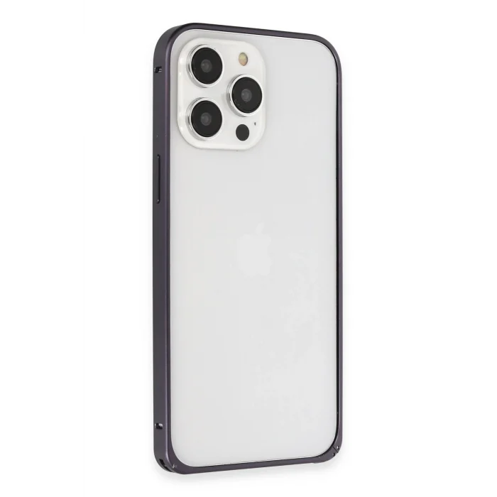 Mey İthalat®   iPhone 14 Pro Kılıf Metal Bumper Magneticsafe Kapak - Derin Mor