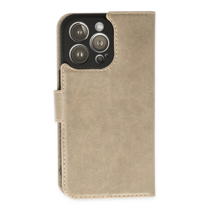 Mey İthalat®   iPhone 14 Pro Kılıf Trend S Plus Kapaklı Kılıf - Gold