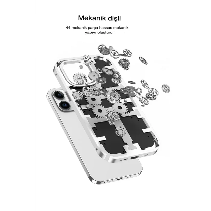Mey İthalat®   iPhone 14 Pro Max Kılıf Mekanik Bumper Kapak - Gümüş